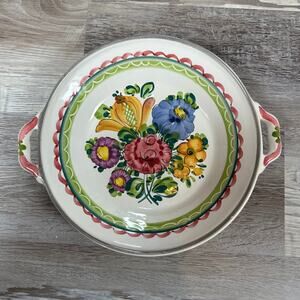 Gmundner Keramik Austria Hand Painted Floral Serving Dish 9.25”